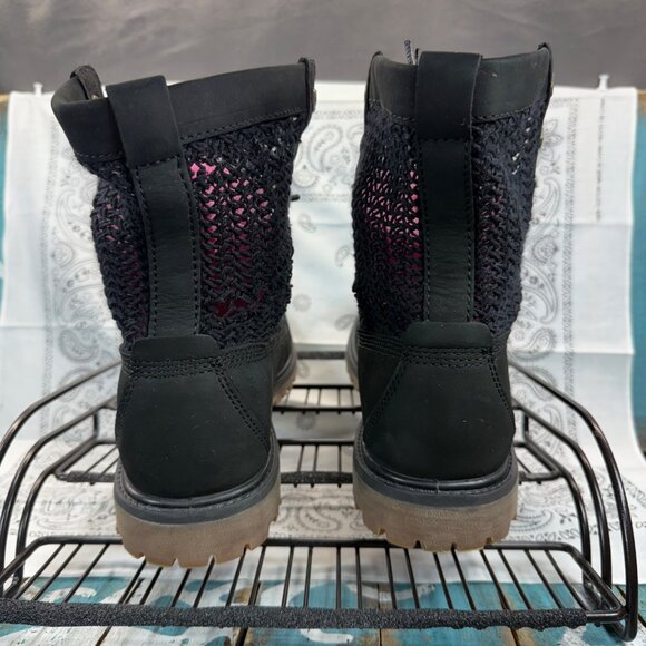 Timberland A13R1 Women's Black Leather Open Weave Ankle Combat Boots Size 8.5 - Picture 8 of 11